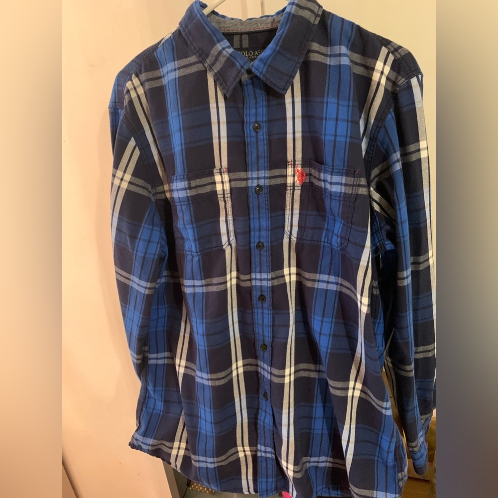 U S Polo Assn Mens Long Sleeve Button Down Plaid Shirt Size Large